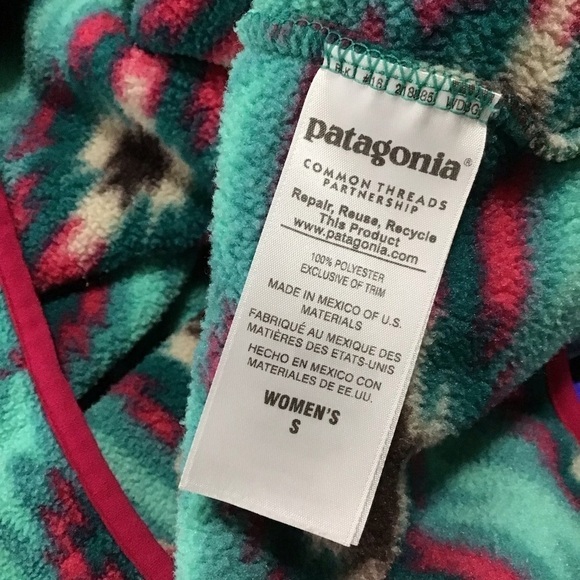 Patagonia Synchilla Wild Desert: Beryl Green Aztec Print SnapT Fleece Size Small - Picture 9 of 10